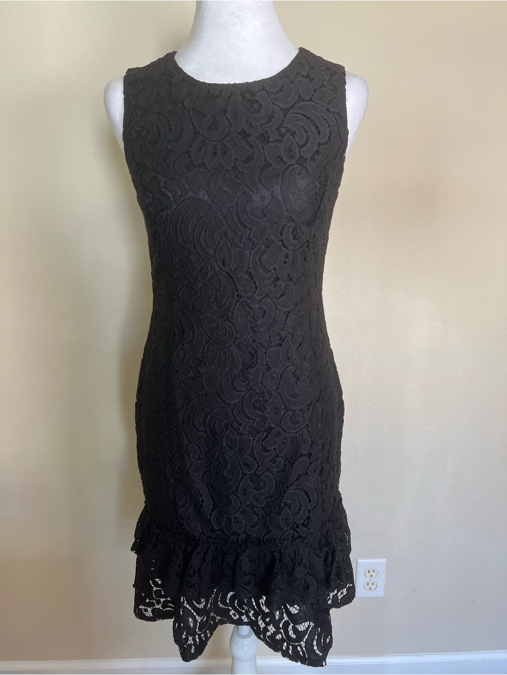 J.Crew Black Floral Lace Shift Dress 2 Sleeveless Knee Length Round Neck NWT